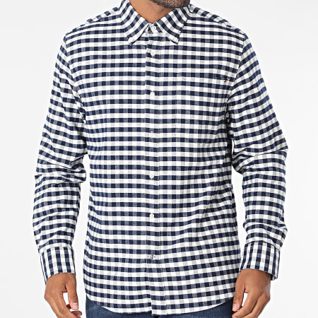 Tommy Hilfiger - Camicia a maniche lunghe Oxford Brushed Gingham 3309 Blu navy Bianco