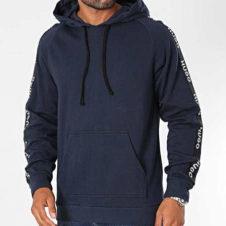 HUGO - Felpa con cappuccio con logo sportivo a righe 50497003 blu navy