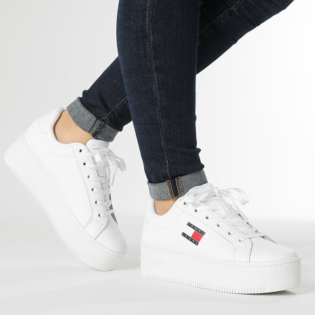 Tommy Jeans - Zapatillas de mujer Flatform Essential 2426 blancas