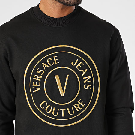 Versace Jeans Couture - Cuello redondo Sudadera Vemblem Bordado 3D 75GAIT05-CF06T Negro Oro