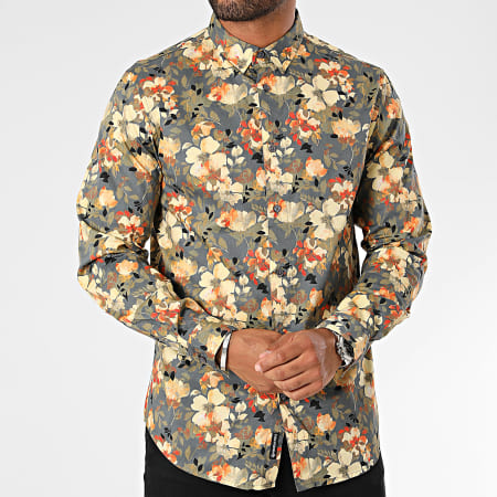 American People - Chemise Manches Longues Casting Gris Jaune Floral