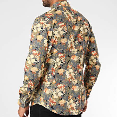 American People - Chemise Manches Longues Casting Gris Jaune Floral