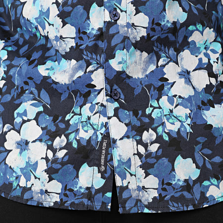 American People - Chemise Manches Longues Casting Bleu Marine Floral