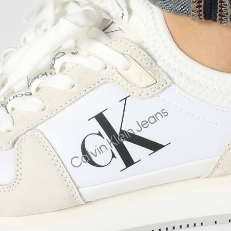 Calvin Klein - Baskets Femme Runner Sock Lace Up 0840 Bright White Creamy White Black