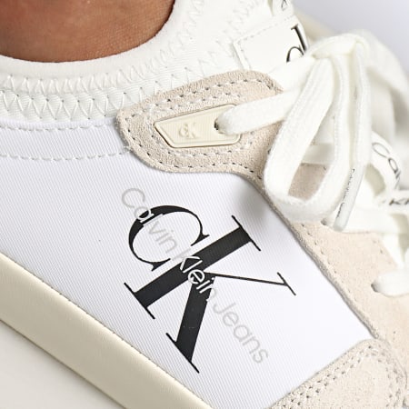 Calvin Klein - Sneakers Runner Sock Laceup Ny-Lth 0553 Bianco brillante Bianco crema Nero