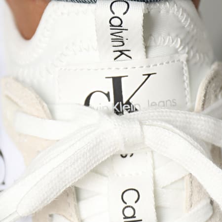 Calvin Klein - Zapatillas Runner Sock Laceup Ny-Lth 0553 Blanco Brillante Blanco Cremoso Negro
