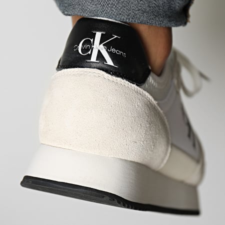 Calvin Klein - Zapatillas Runner Sock Laceup Ny-Lth 0553 Blanco Brillante Blanco Cremoso Negro