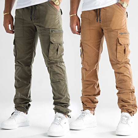 LBO - Set van 2 Cargo broeken 0174 0171 Camel Green Khaki