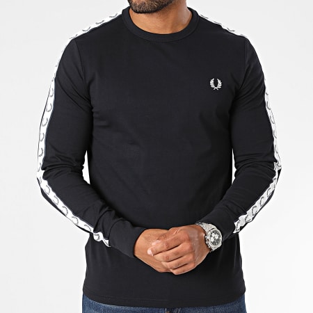 Fred Perry - Tee Shirt Manches Longues A Bandes Taped M4621 Bleu Marine
