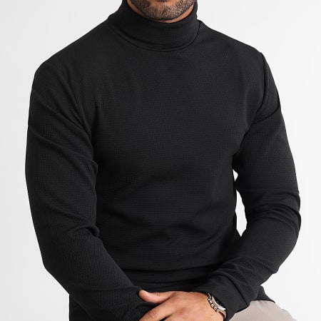LBO - Jersey de cuello redondo con textura de gofre 0535 Negro