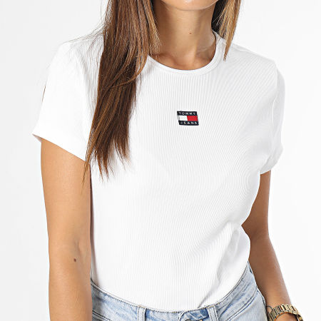 Tommy Jeans - Tee Shirt Femme Bby XS Badge 6259 Blanc