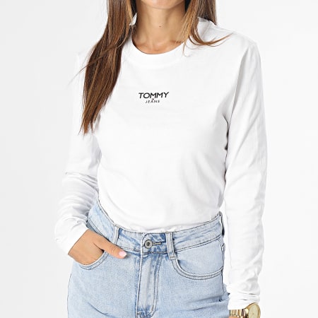 Tommy Jeans - Tee Shirt Manches Longues Femme Essential Logo 6438 Blanc