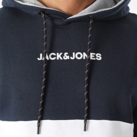Jack And Jones - Felpa con cappuccio Reid Blocking grigio erica marina bianca