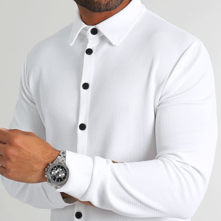 LBO - Camicia a maniche lunghe testurizzata Waffle 0399 Bianco