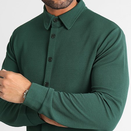 LBO - Camicia a maniche lunghe con texture Waffle 0577 Verde bottiglia