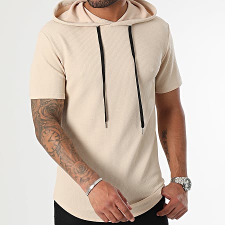 LBO - Hooded T-shirt met wafelstructuur 0581 Licht Beige