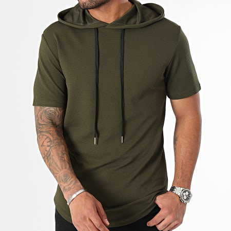 LBO - Tee con cappuccio Waffle Textured 0583 Verde Khaki