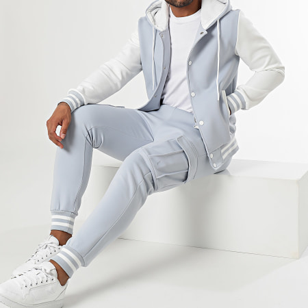 LBO - Set giacca con cappuccio e pantaloni da jogging Teddy 0139 grigio bianco