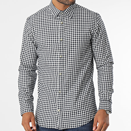 Produkt - Jeff Check Camisa de manga larga a cuadros azul marino blanco