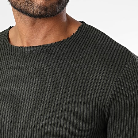 Uniplay - Maglietta a maniche lunghe a righe verde cachi nero