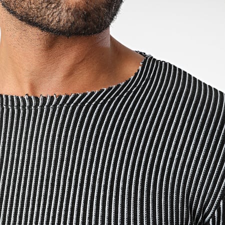 Uniplay - Maglietta a maniche lunghe bianca e nera con strisce