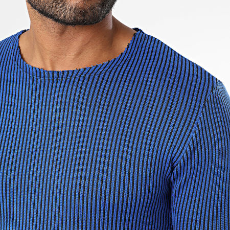 Uniplay - Tee Shirt Manches Longues A Bandes Bleu Roi Noir