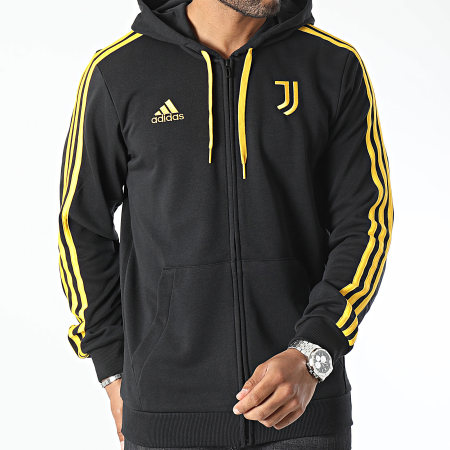 Adidas Sportswear - Juventus HZ4966 Felpa con cappuccio con zip a righe nere