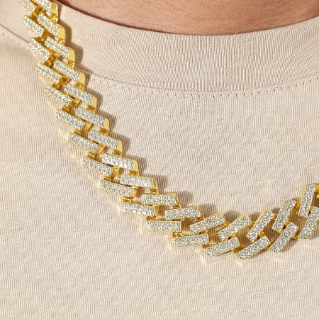 LBO - Collana di strass a maglia cubana 15 mm oro