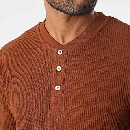 Produkt - Maglietta a maniche lunghe con scollo a V Nolan Henley marrone