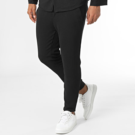 Frilivin - Set camicia nera a maniche lunghe e pantaloni da jogging