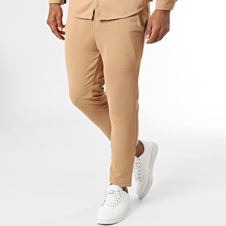 Frilivin - Set camicia a maniche lunghe e pantaloni da jogging Ecru Camel