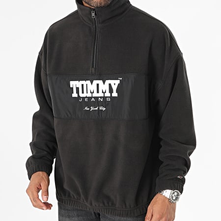 Tommy Jeans - Mezcla de tejidos Cuello con cremallera Sudadera 7803 Negro