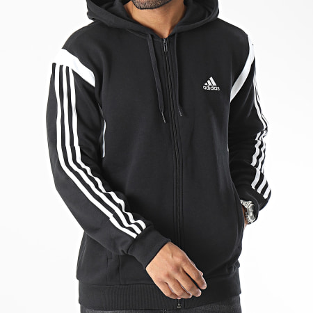 Adidas Sportswear - CB IP2234 Felpa con cappuccio e zip a righe nere