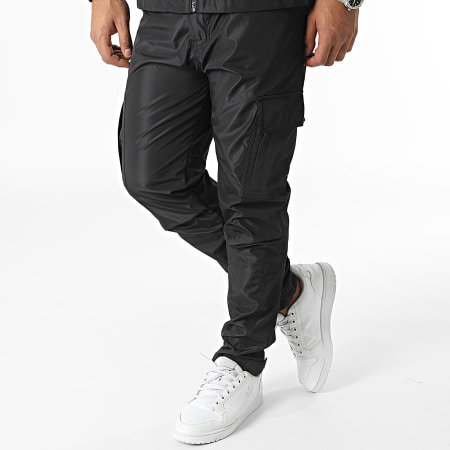 Frilivin - Conjunto de chaqueta negra con cremallera y pantalón cargo