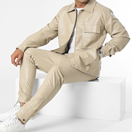 Frilivin - Conjunto de chaqueta y pantalón Cargo beige