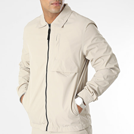 Frilivin - Conjunto de chaqueta con cremallera y pantalón cargo beige