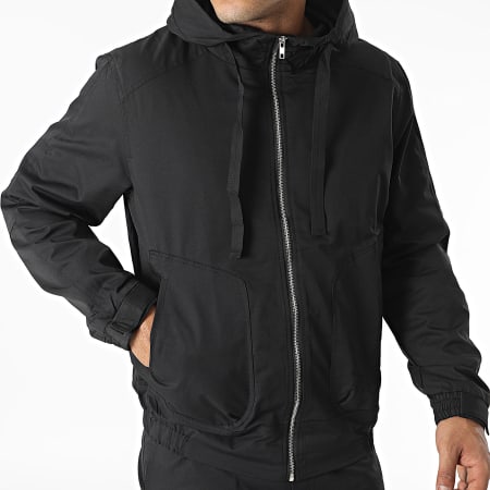 Frilivin - Set giacca con cappuccio e pantaloni cargo neri con zip