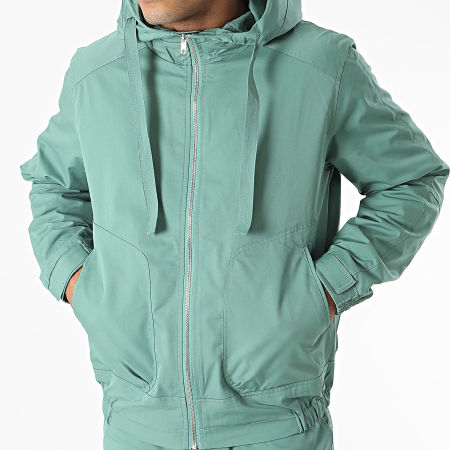 Frilivin - Conjunto de chaqueta con capucha y cremallera y pantalón cargo verde