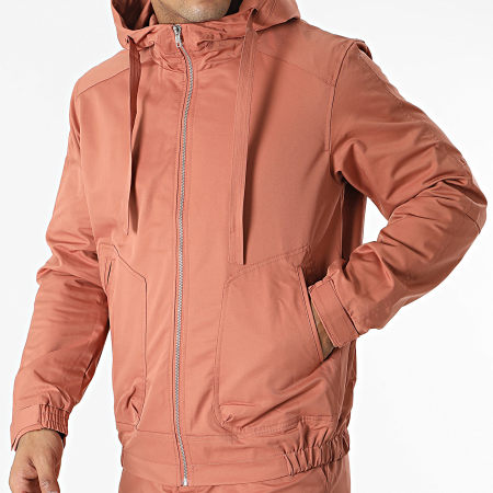 Frilivin - Conjunto de chaqueta con cremallera y capucha y pantalón cargo rojo ladrillo