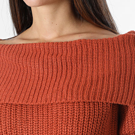 Only - Pull Col Bateau Femme Justy Rouge Brique