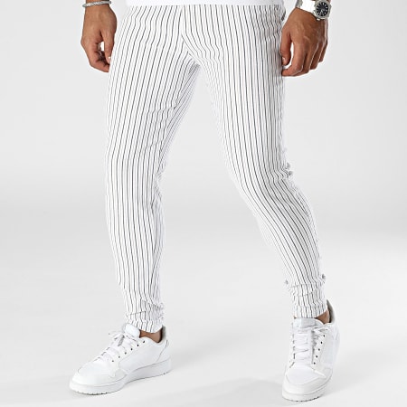 Frilivin - Pantalones chinos de rayas grises y blancas