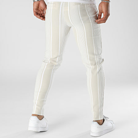 Frilivin - Pantalon Chino A Rayures Beige Blanc