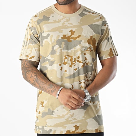 Adidas Originals - Tee Shirt A Bandes Camo AOP IP0285 Beige Doré Camouflage