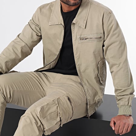 LBO - Conjunto de chaqueta con cremallera y pantalón cargo 0437 Beige