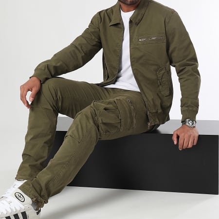 LBO - Conjunto de chaqueta con cremallera y pantalón cargo verde caqui 0439