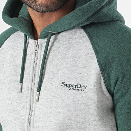 Superdry - Essential Baseball Felpa con cappuccio e zip Grigio erica Verde