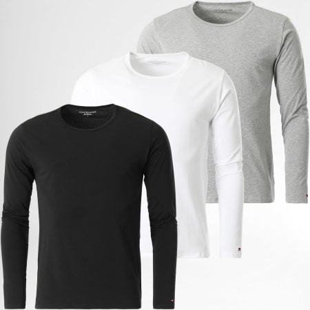 Tommy Hilfiger - Set di 3 magliette a maniche lunghe 3022 nero bianco grigio erica