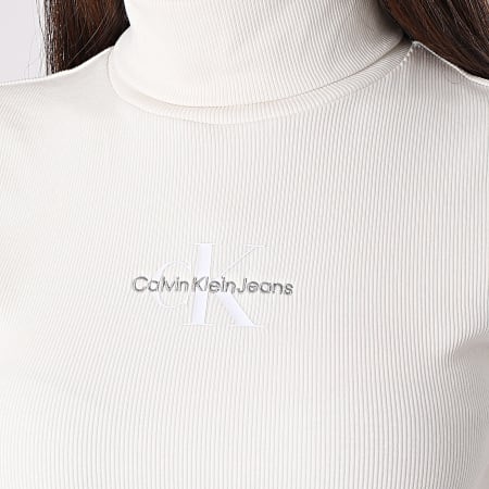 Calvin Klein - Tee Shirt Col Roulé Manches Longues Femme 2024 Beige