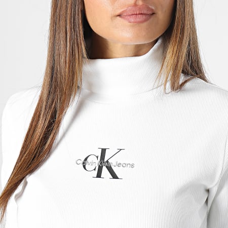 Calvin Klein - Tee Shirt Col Roulé Manches Longues Femme 2024 Beige Clair