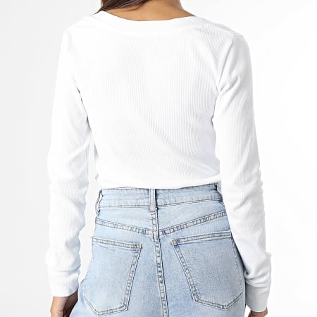 Calvin Klein - Tee Shirt Manches Longues Col V Femme 2023 Blanc